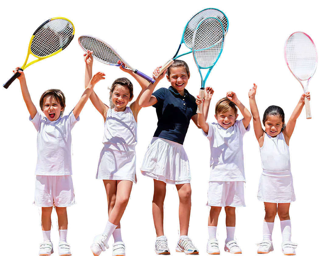 Children playing tennis at a club junior summer camp
